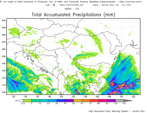 Precipitatiile acumulate pana joi. Sursa: model WRF Rometex