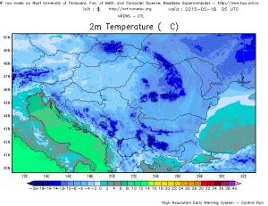Temperatura miercuri dimineata. Sursa: model WRF Rometex