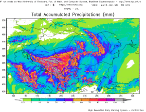 precipitatii acumulate pana vineri seara. Sursa: model WRF Rometex