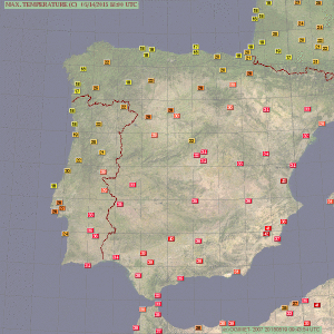 Temperaturile maxime înregistrate în peninsula Iberică pe parcursul zilei de joi.  Sursa: Ogimet