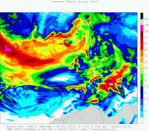 precipitatii acumulate pana sambata. Sursa: meteocentre.com - model GEM