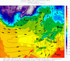 temperaturi de +10 grade inca posibile in sud-est. Sursa: meteocentre.com - model GEM