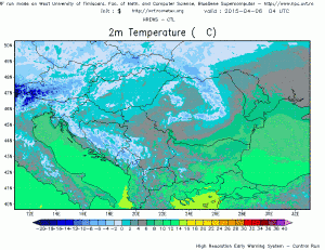 Temperaturile în dimineața zilei de luni. Sursa: model HREWS-CTL